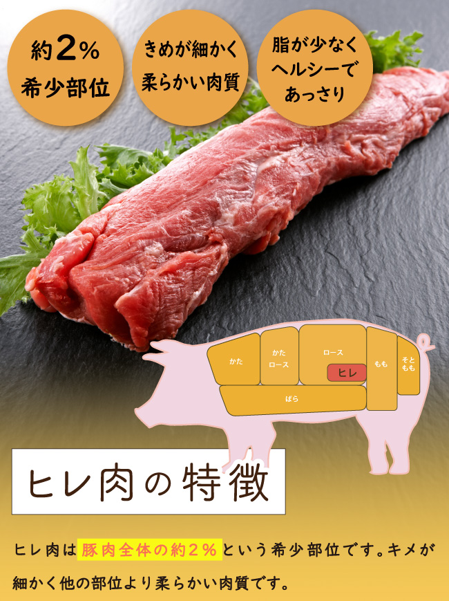JAPAN X,ヒレ,ブロック,ひれ,豚 ヒレ,ヒレカツ,ひれかつ,ヒレは脂肪が少なくあっさりした淡白な味わいですが、豚肉の中でも特に肉質がやわらかい部位です。一頭から取れる量が少ない希少部位でもあります。JAPAN Xは冷めてもおいしい豚肉です。だからお弁当のおかず、サンドイッチの具などにもピッタリ。<br>ヒレ肉は淡白なので、油を使った料理や濃いめのソースなどしっかりした味付けだと◎。